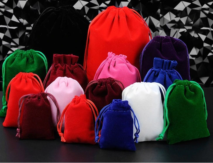 Custom Logo Printed Drawstring Pouch Packaging Fabric Gift Velvet Bag