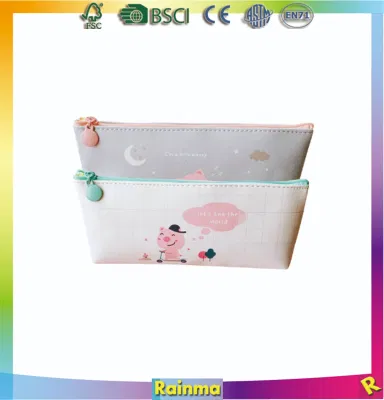 Bolso plano de la cremallera de la caja de lápiz de la serie animal de la PU para el uso del estudiante y de las promociones