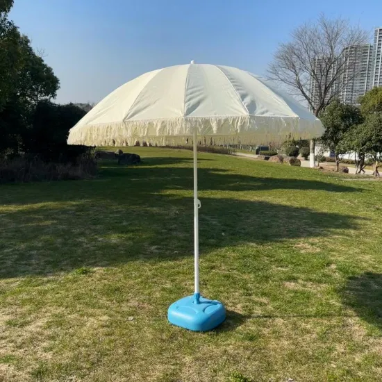 Paraguas con flecos blancos de 2 metros, borla inclinable UV